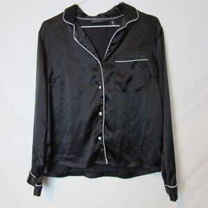 House of Harlow 1960 Sleep Shirt Black Satin Button Up Long Sleeve Pajamas Small